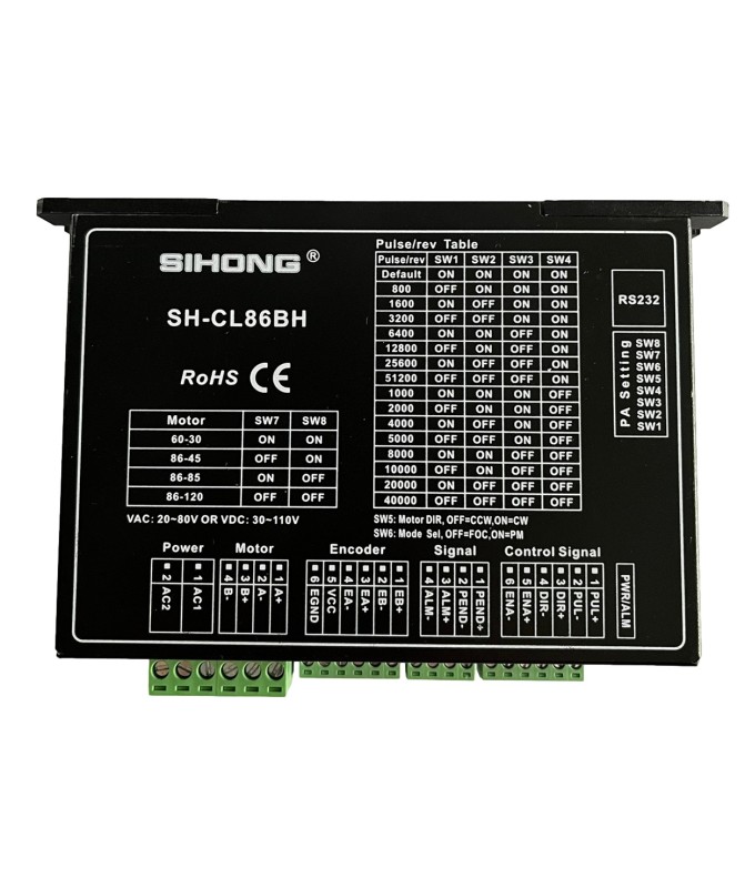SH-CL86BH hybrid servo driver – front panel and terminals