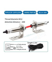 Фотоелектричен сензор E3F-20P1-20L – PNP, Нормално Отворен (NO), 20 м, M12, 6–36V DC