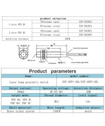 Photoelectric Sensor E3F-20P2-20L – PNP, Normally Closed (NC), 20 m, M12, 6–36V DC