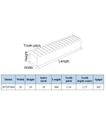 Blackened CNC M1.5 зъбна рейка – 20×20×960 мм, хеликални зъби, черно покритие | HLTNC