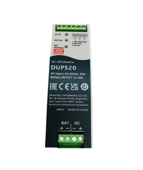 Mean Well DUPS20 24V 20A – DC-UPS модул за DIN шина | Оригинал