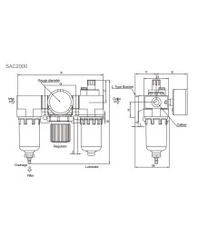 FRL въздушна подготовка SNS SAC-2000-02 / SAC-2000-02A – филтър, регулатор, омаслител